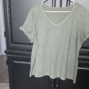 Candace Cameron Bure Olive Green V-Neck Short Sleeve Tee